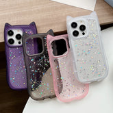 Cute Cat Ear Glitter Clear Silicone Case for iPhone – Shockproof Bling Back Cover
